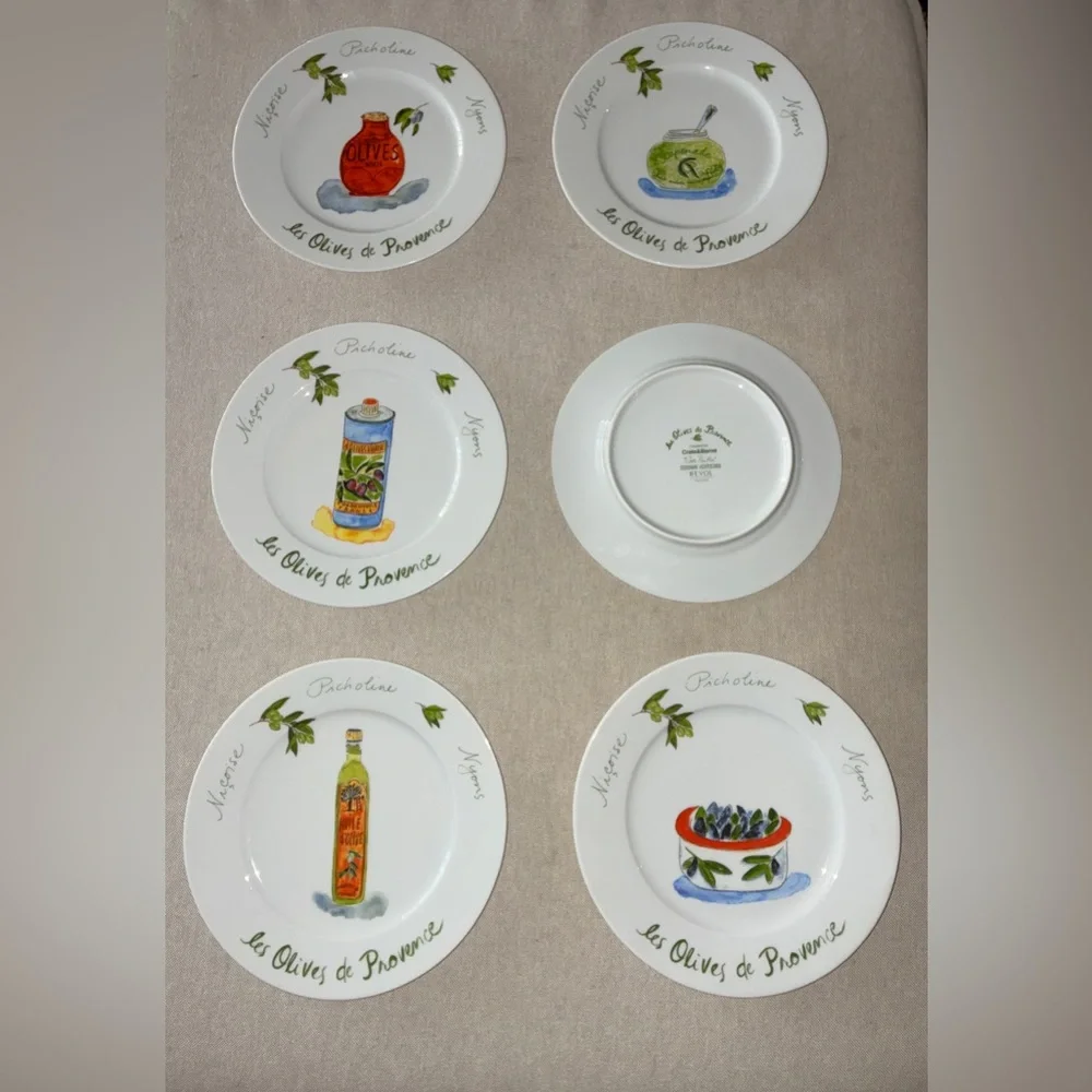 Crate & Barrel LES OLIVES DE PROVENCE Appetizer Plate Set 6 pc Revol France